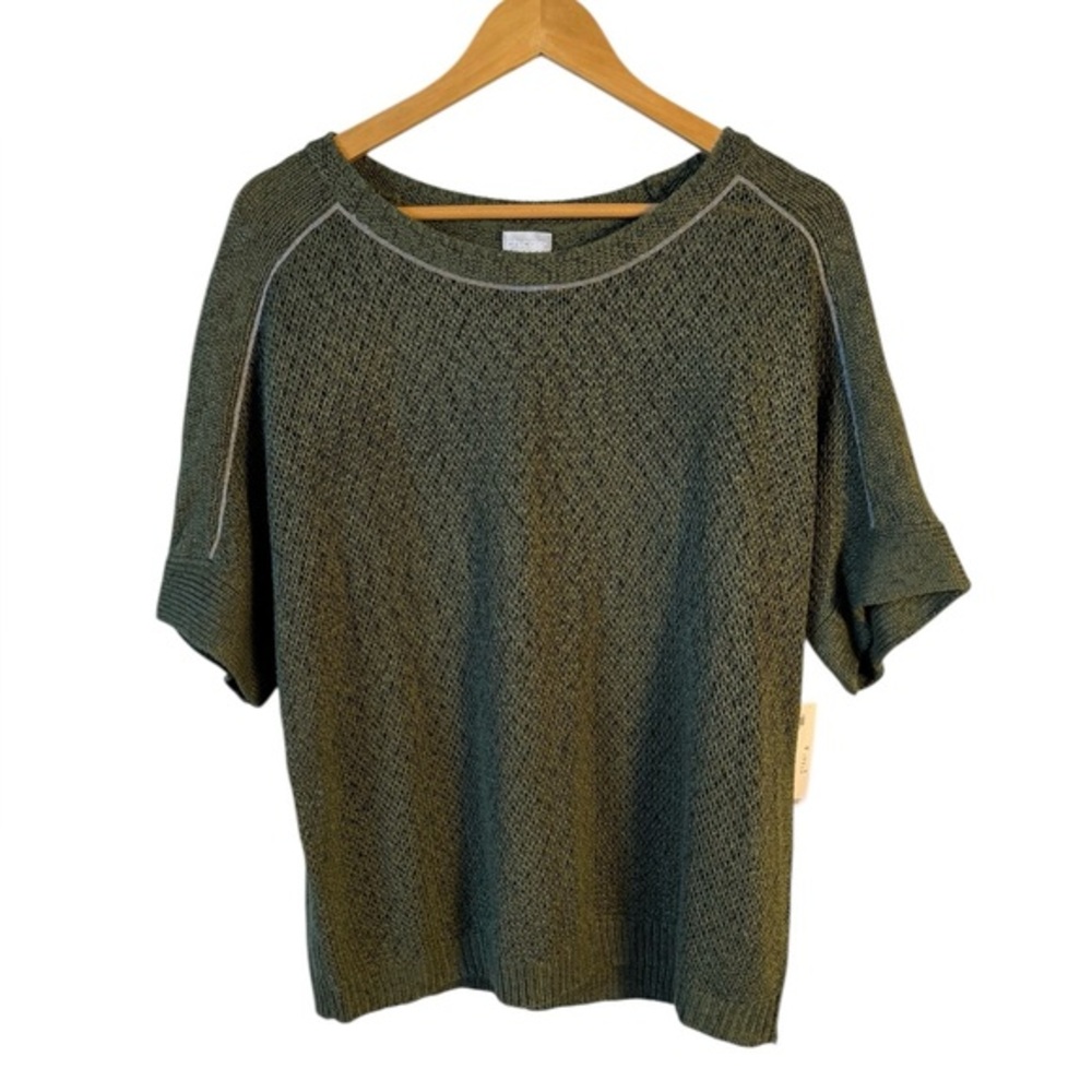 Chico’s Olive Open Knit Sweater Tee Beaded Trim‎ NWT Size 2 (US L)